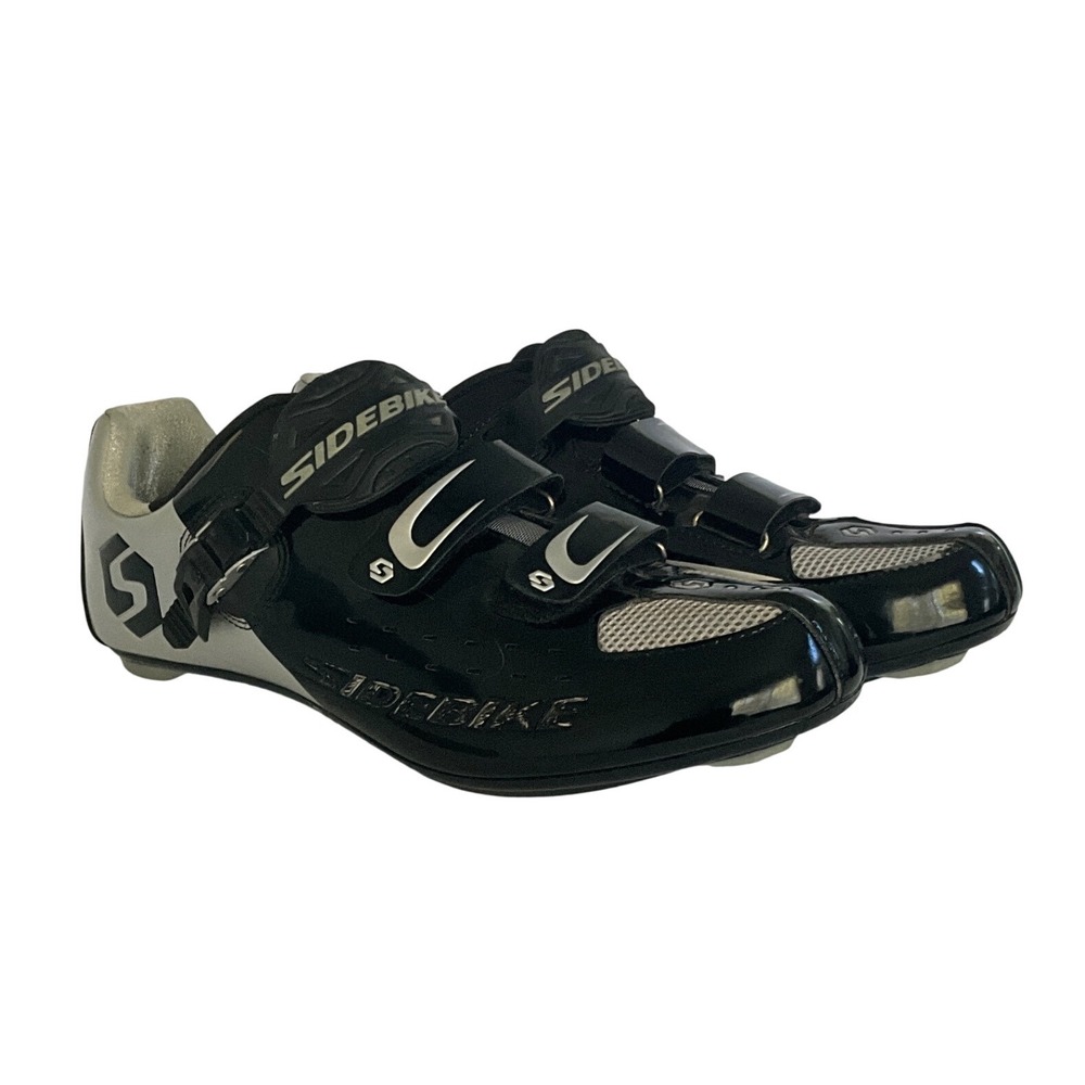 Sidebike Road Cycling Shoes 3 Bolt Cleat Stiff Sole Black Silver Men's Size 13